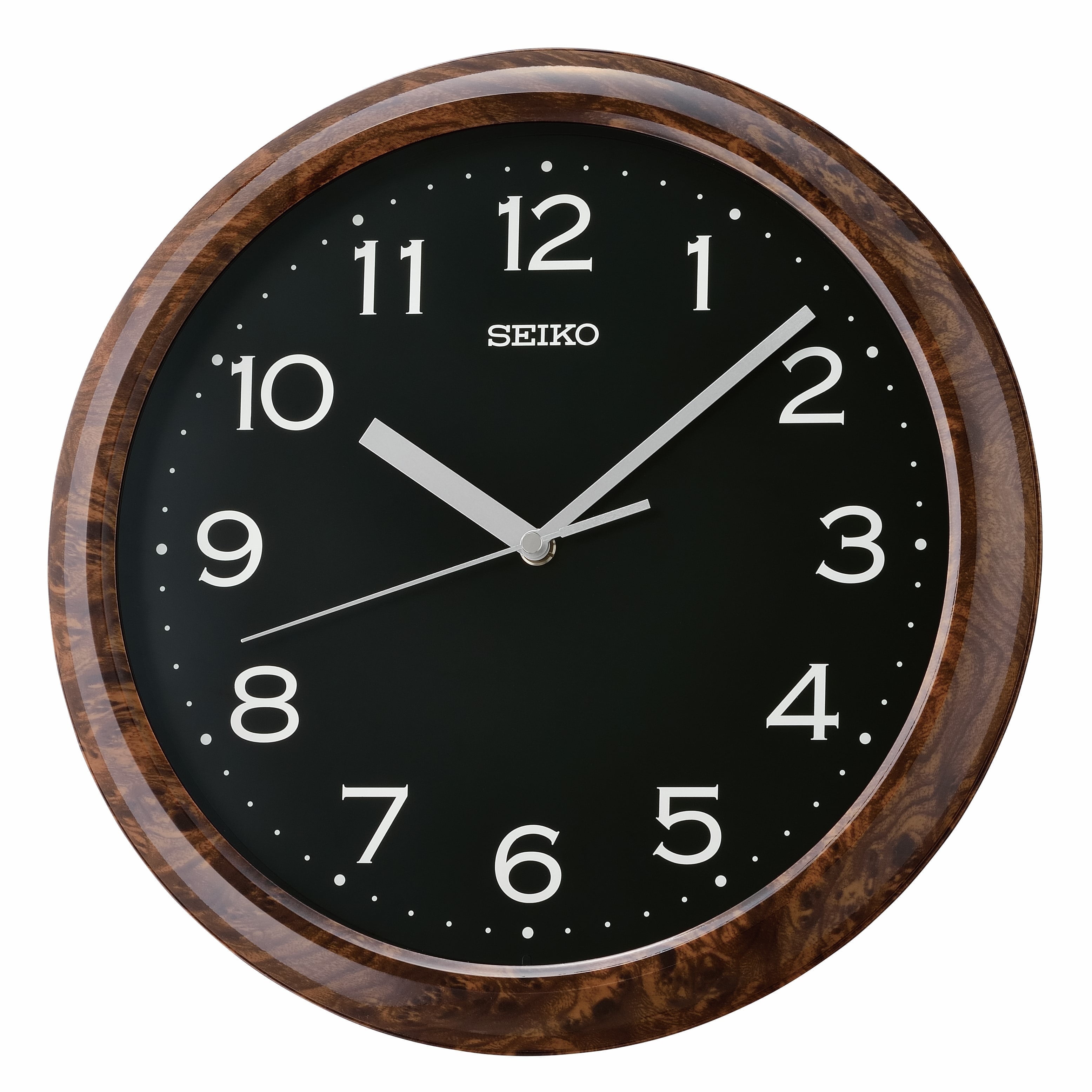 Seiko Rylie Square Modern Wooden Wall Clock, Quiet Sweep, Brown