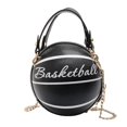 thumbnail image 1 of Bolso de mano redondo de piel sintética con diseño de baloncesto, de gran capacidad, multifuncional, para ir de compras, viajar, de mano, color negro, 1 of 5