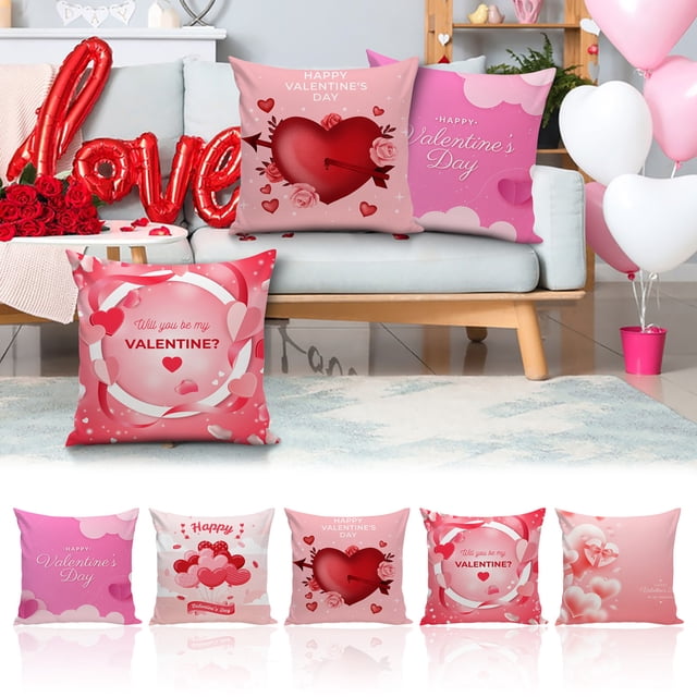 Xihbxyly Funda de Almohada de San Valentín, Diseño de Lino Estampado, Decoración Romántica para Las Fiestas, Cojín Acogedor para Dormitorio y Sala de Estar, Tela Suave y Transpirable, Fácil de Limpia