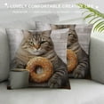 thumbnail image 3 of GOSMITH  Throw Pillow Case The Cat Holds a Cup of Coffee and Orange Glazed Donut Square Cushion Cover Standard Pillowcase for Men Women Home Decorative Sofa Armchair Livingroom, 3 of 5