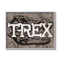 Stupell Industries T-Rex Bone Typography Large Dinosaur Skull Animals & Insects Painting Gray Framed Art Print Wall Art, 16 x 20