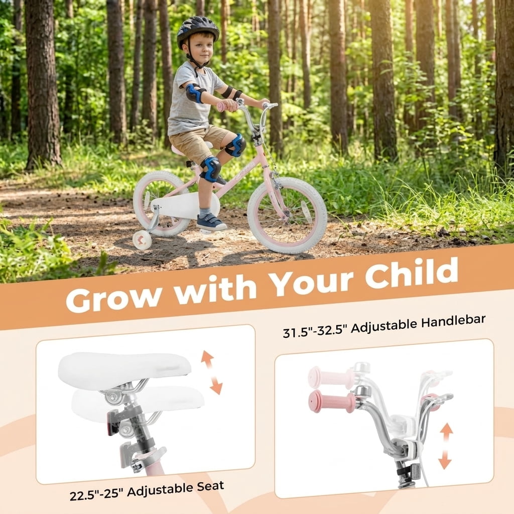 Redsmile Kids Bike 12 Inch for Boys Girls Ages 3-8, Adjustable Toddler Bicycle with Training Wheels and Stars & Moon Design, Height-Adjustable Seat, 110 lb Capacity, Pink