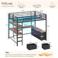 thumbnail image 3 of Full Loft Bed with Desk & Led Lights & Charging Station, Metal Full Size Loft Bed with 7 Storage Drawers & Open Shelves, Full-Length Guardrail and Ladders, Black, 3 of 10