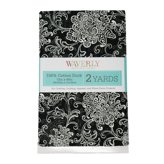 Waverly Inspirations 2 Yard Cut 100% Cotton Duck Print Fabric Scroll Black, 45" Wide for Quilting & Sewing