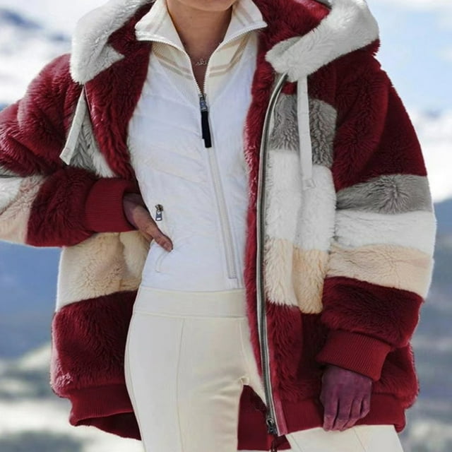 Manteau en Peluche Ample Mode Décontractée Veste à Capuche Douce Chaude Automne Hiver pour Femmes