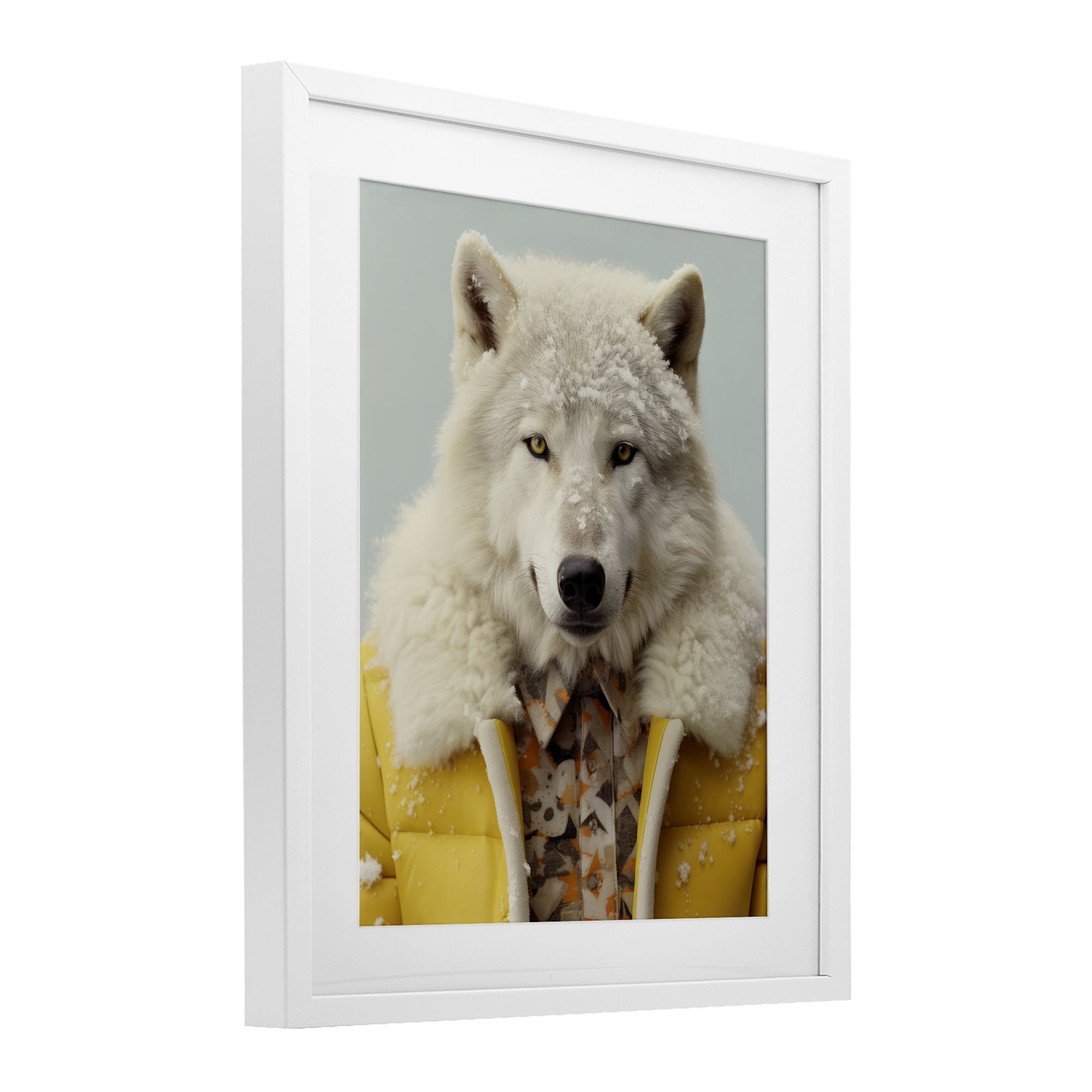 Stupell Industries Snow Wolf Yellow Jacket White Framed Print Under Glass, design by Ray Powers