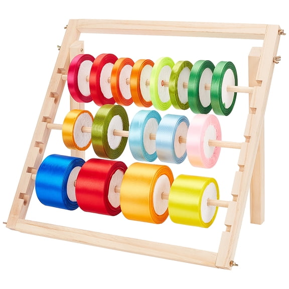1set Wooden Ribbon Storage Rack Spool Holder Organizer Moccasin Bar: 382~412x10~20x20mm Wood