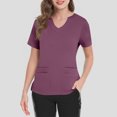 thumbnail image 4 of Womens Scrub Tops Summer Casual Solid Color Short Sleeve V Neck Nurse Uniform Work Blouse Loose Workout Pullover Shirt 2025 5XL Polyester, 4 of 4
