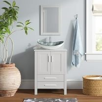 PULUOMIS 24'' Single Bathroom Vanity with Manufactured Wood Top with Mirror, Gray