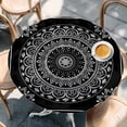 thumbnail image 2 of Black Boho Round Tablecloth, Fitted Table Cover with Elastic for 45"-54" Round Tables, Retro Farmhouse Neutral Abstract Geometric Table Cloth Outdoor Indoor Dinning Party Waterproof Tablecloths, 2 of 7