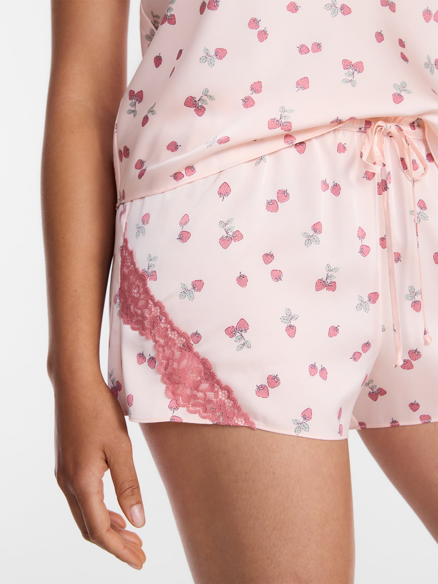 Joyspun Women’s Lace Trim Stretch Satin Cami and Shorts Set, 2-Piece, Sizes XS-3X
