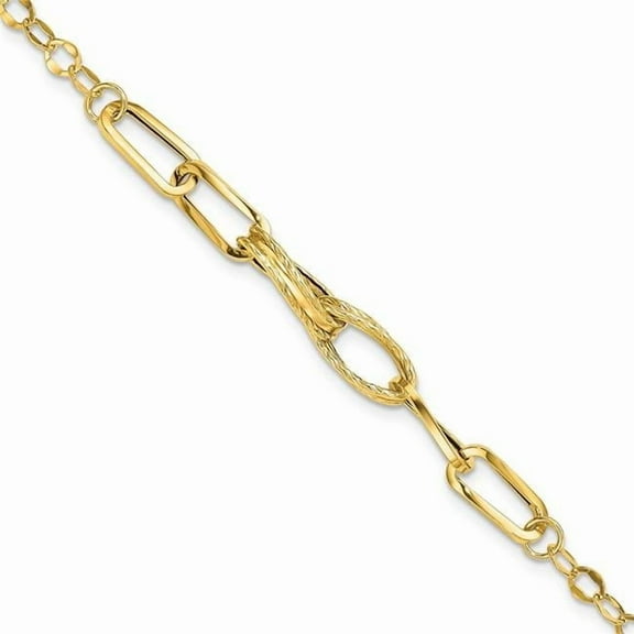 Primal Gold 14 Karat Yellow Gold Polished Textured Fancy Link Bracelet