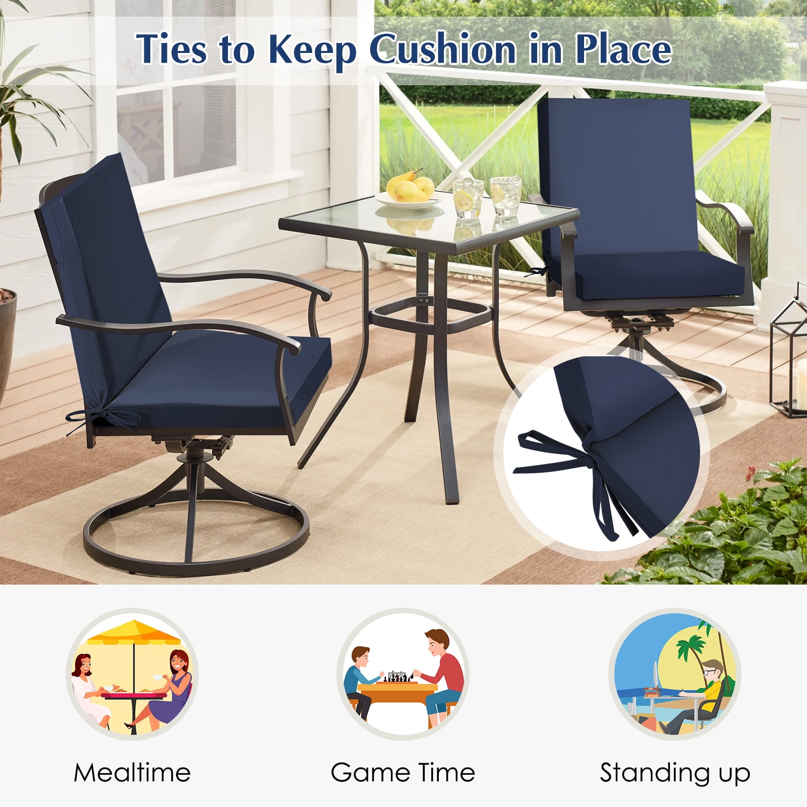 Outdoor Chair Cushions, Thick Patio Seat Cushions Outdoor Chair Pads, 42"L x 18"W Rectangle Waterproof Outdoor Chair Cushion Garden Sofa Couch Chair Pads, Premium Comfortable, Dark Blue