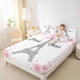 thumbnail image 4 of Homewish Paris Twin Sheet Sets,Eiffel Tower Twin Fitted Sheet,Pink White Flat Sheet For Girls Kids,Microfiber Bedroom Decor,3-Piece, 4 of 7