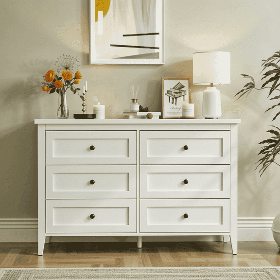 RichYa 6 Drawer Dresser for Bedroom,Chest of Drawers with Metal Knobs,Dresser for Closet,Kids,White