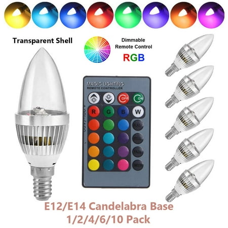 

Rosnek LED Light Bulb 3W RGB Deco Lamp E12/E14 Candelabra Base Dimmable Remote Control Candle Light Lamp for Home Bar Party KTV 1/2/4/6/10Pack