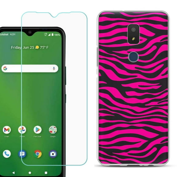 Slim-Fit TPU Fashion Phone Case for Cricket Icon 3, with Tempered Glass Screen Protector, by OneToughShield ® - Zebra Pink