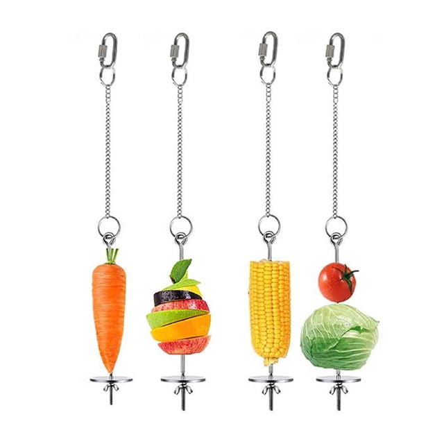 Soporte De Comida Para Pájaros De Acero Inoxidable Colgante Alimentador De Frutas Y Verduras Juguete De Forraje Para Loros Para Interior Y Exterior 4 Uds Cateissary PT002173-00