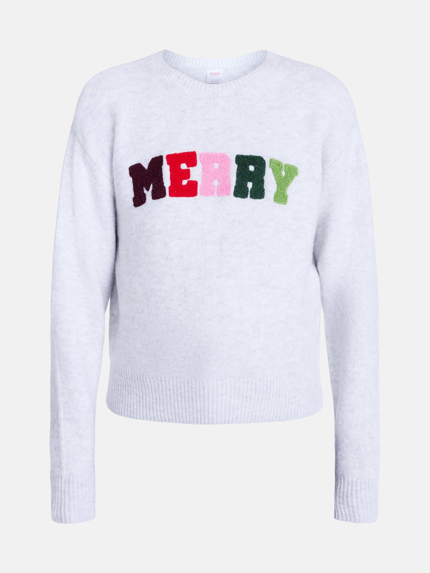 Women’s Christmas Merry Applique Sweater by Holiday Time, Lightweight, Sizes XXS-4X
