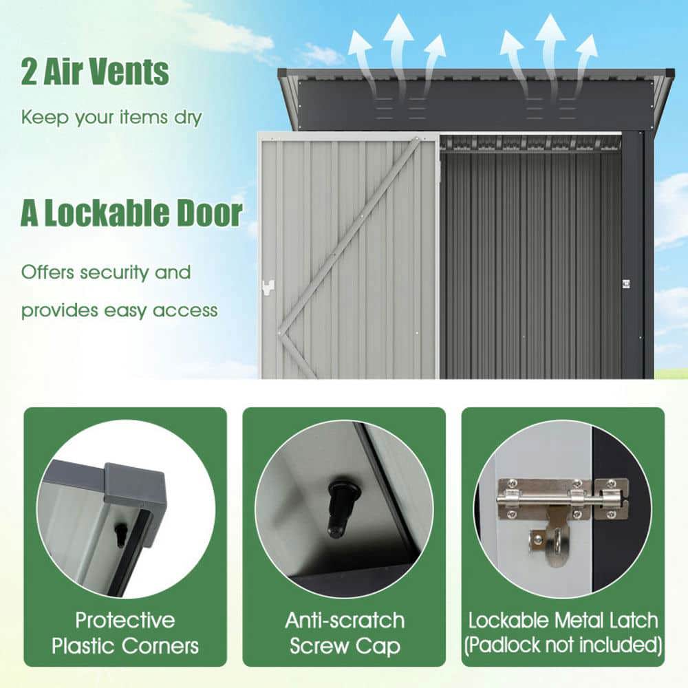 Yardi Yarda 5 x 3 Feet Outdoor Storage Shed with Sloped Roof and Lockable Door, Versatile Storage Shed, Gray