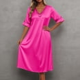thumbnail image 2 of PMVFHDE Night Gowns for Women Solid Color Silk Short Sleeve Mid Length Loose Lace Sleeve Sleep Dress, 2 of 4