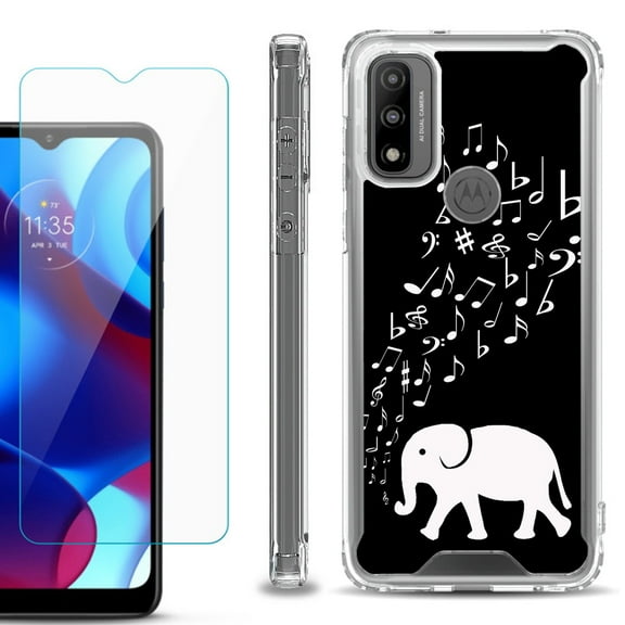 Shockproof Bumper Phone Case for Motorola Moto G Pure, with Tempered Glass Screen Protector, by OneToughShield ® - Elephant Music
