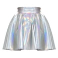 thumbnail image 5 of Haitryli Women Shiny Metallic Skater Flared Skirts Holographic High Waist Pleated Skirts Dancewear Silver A M, 5 of 6