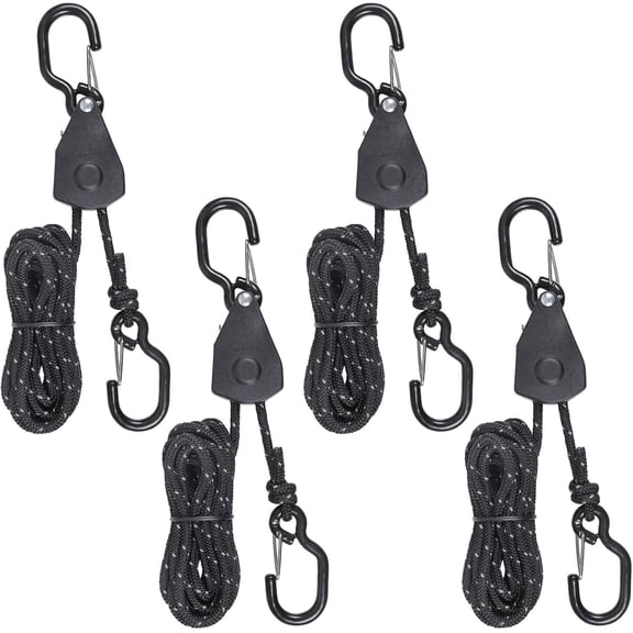 Adjustable Rope Hanger Kayak Rope tie Downs Ratchet with Safety Lock S Hook Pulley Rope Hanger Tarp Tent Tie Downs