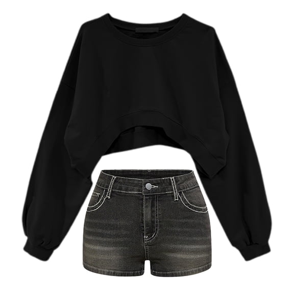 Long Sleeve Shirts for Women Solid Color Round Neck Long Sleeve Short Women's Sweatshirt Womens Fashion Top Shirts