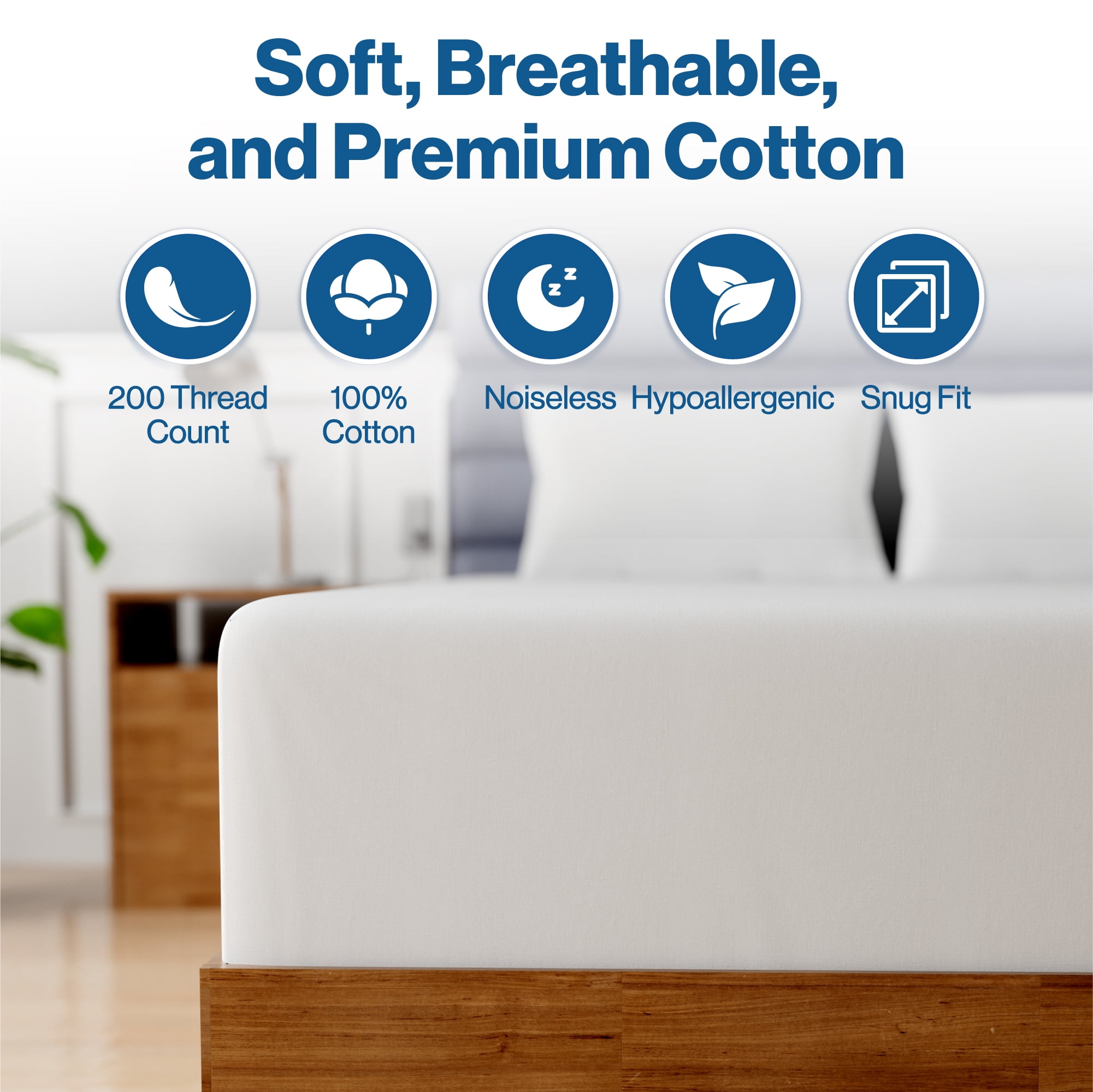 Superity Linen Full XL Fitted Sheet Made from Cotton. Moisture Wicking Cotton Bed Sheet for Breathable, Dry, and Comfortable Night's Sleep. 200 Thread Count. (White)