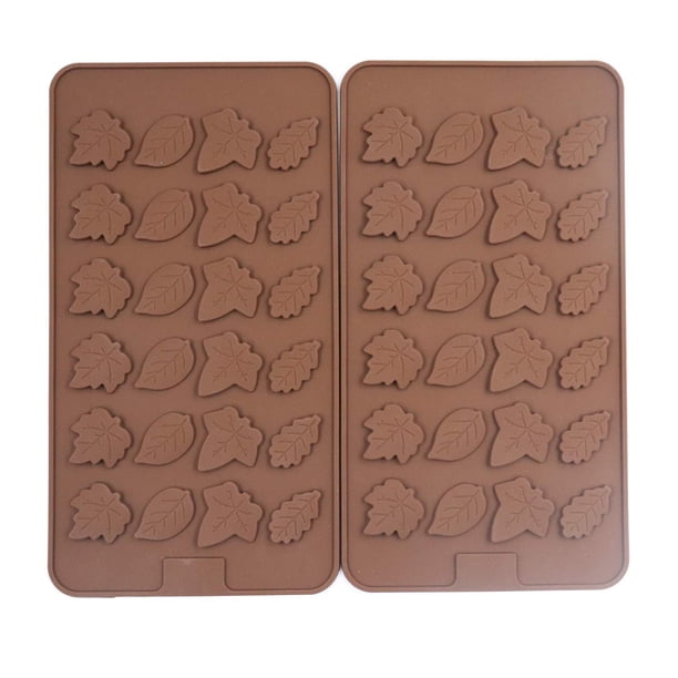 Sowaka 2 piezas molde de chocolate con forma de hoja 24 cavidades molde suave de silicona marrón para dejar hornear dulces muffins