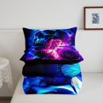 thumbnail image 5 of Homewish Navy Purple Neon Skull Queen Comforter Set,Rose Floral Butterfly Comforter Sets Queen,Halloween Duvet,Black Reversible,3 Pieces,1 Comforter and 2 Pillowcases, 5 of 7