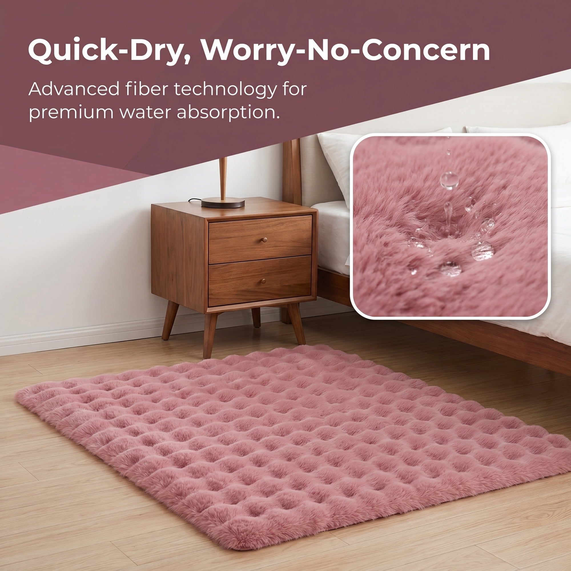Unique Bargains Geometric Absorbent Shaggy Area Rug Non-Slip Plush Carpet 35" x 24" Pink