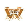thumbnail image 2 of 5 Piece Teak Wood California Outdoor Patio Dining Set with 47" Round Folding Table and 4 Folding Side Chairs, 2 of 5