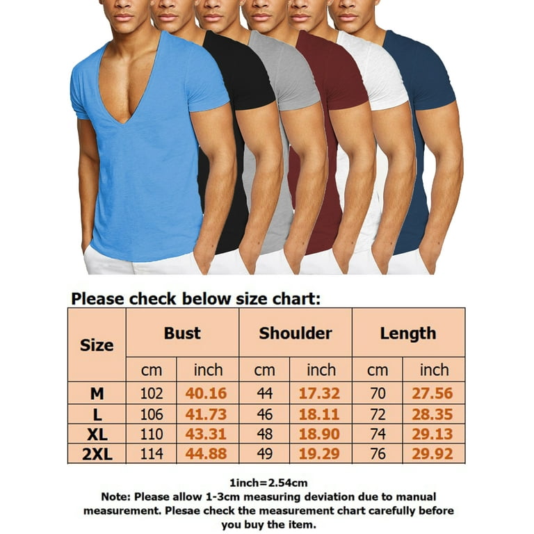 V Neck T Shirts Men Deep V Neck Tee Muscle Slim Fit Low Cut Stretch Tshirt