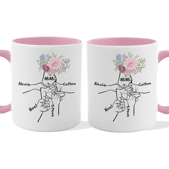 Customizaholic Personalized Mimi Mug with Grandkids Names – Custom Hand Illustration Floral Grandma Coffee Mug Gift