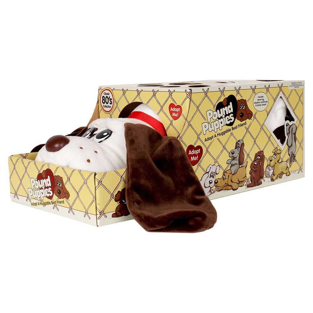 Pound Puppies Classic - White and Brown Stuffed Puppy Plush Toy Dog Stuffed Animal for Kids, Adopt a Pound Puppy, Includes Certificate