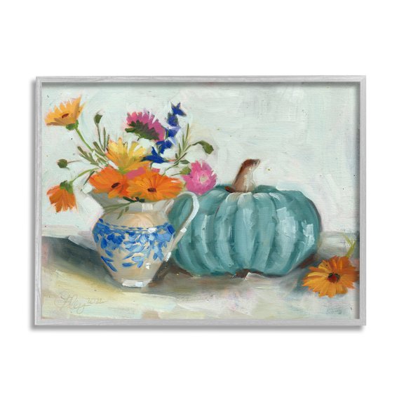 Stupell Industries Autumnal Botanicals Still Life Botanical & Floral Painting Gray Framed Art Print Wall Art, 20 x 16