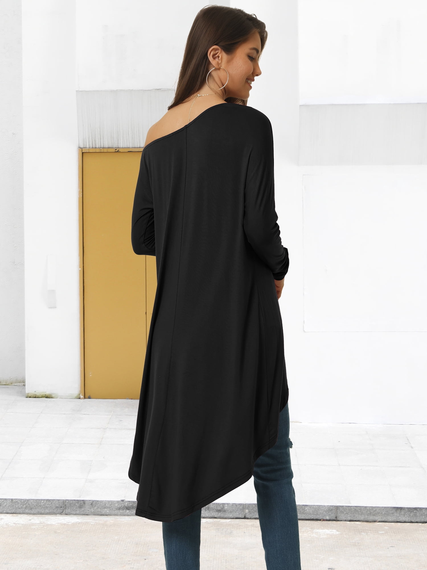 DARING DIVA One Shoulder High Low Irregular Hem Top S Black
