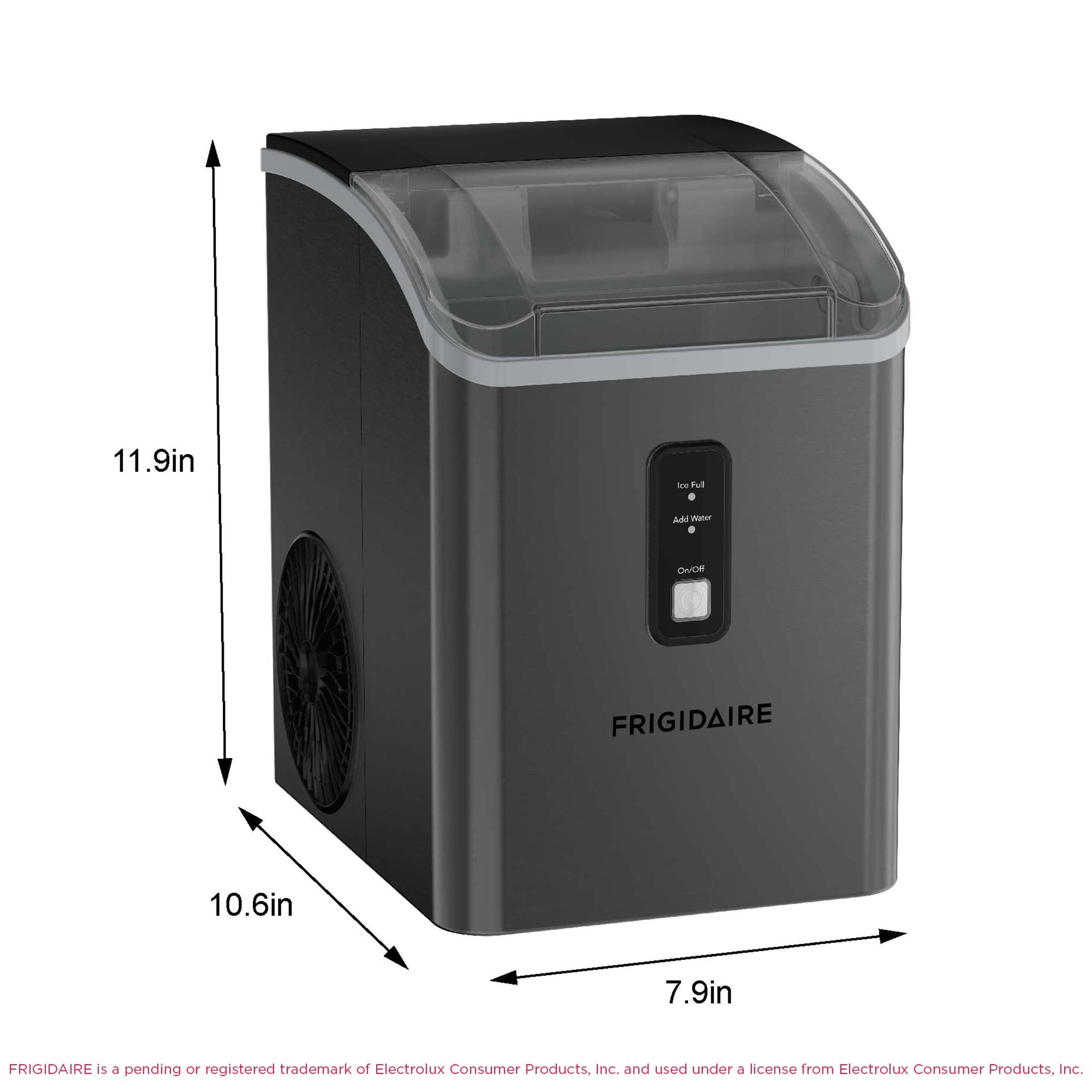 Frigidaire Nugget Ice Maker 33 Lbs, Black Stainless Steel Countertop Soft Pellet Ice Maker for Home, Kitchen, Office, Bar
