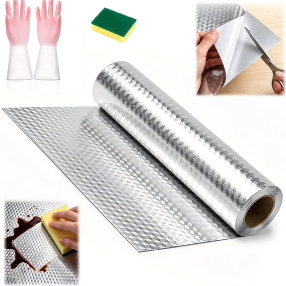 Self-Adhesive Aluminum Foil Kitchen Backsplash Wallpaper, Waterproof and Heat Resistant Peel and Stick backsplash, Heat Resistant Contact Paper