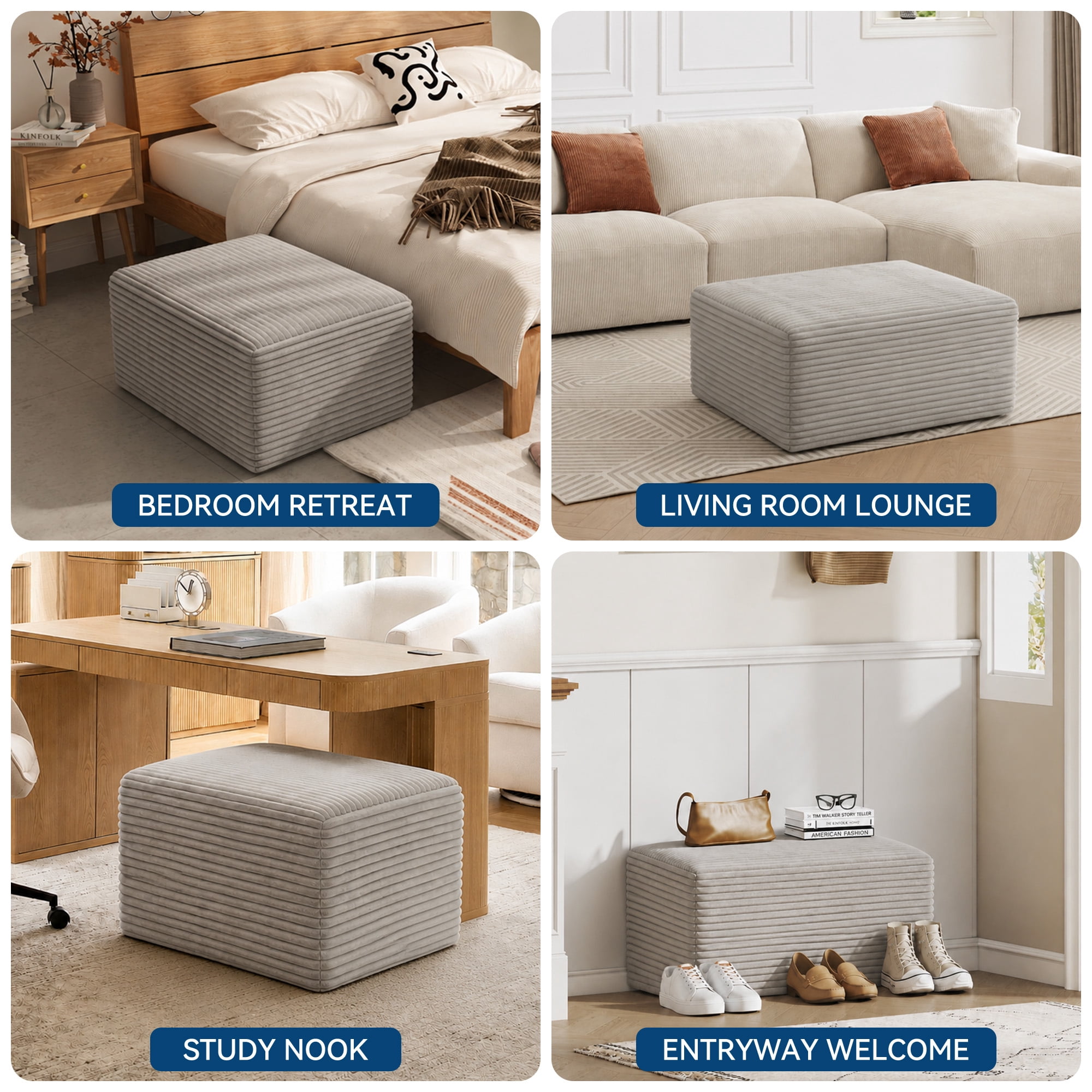 IDEALSOUL Corduroy Ottoman, Rectangle Ottoman Foot Rest for Couch, Oversized Modular Sectional Sofa Stool, Extra Seating & Coffee Table for Sofa, Cloud Foot Rest Foam Support, No Assembly Required