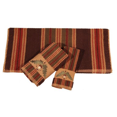 HiEnd Accents Embroidered Acorn Stripe 3 Piece Towel Set