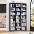 thumbnail image 6 of Hiphuta 86"H x 47"W Wood Triple 7-Tier Standard Bookcase, Tall Bookcase for Bedroom, Living Room and Office, Freestanding 21 Cubes Display Storage Shelves, Blue, 6 of 7