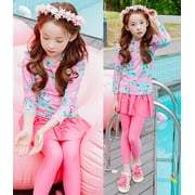 Enfants filles mignon fleurs motif rose haut à manches longues + pantalon maillot de bain