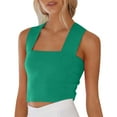 thumbnail image 2 of Pxiakgy Crop Tank Tops for Women Summer Women's Casual And Simple Vacation Style Knitted Wide Shoulder Strap Top. Going Out Tops Workout Camis Shirts Green S, 2 of 9