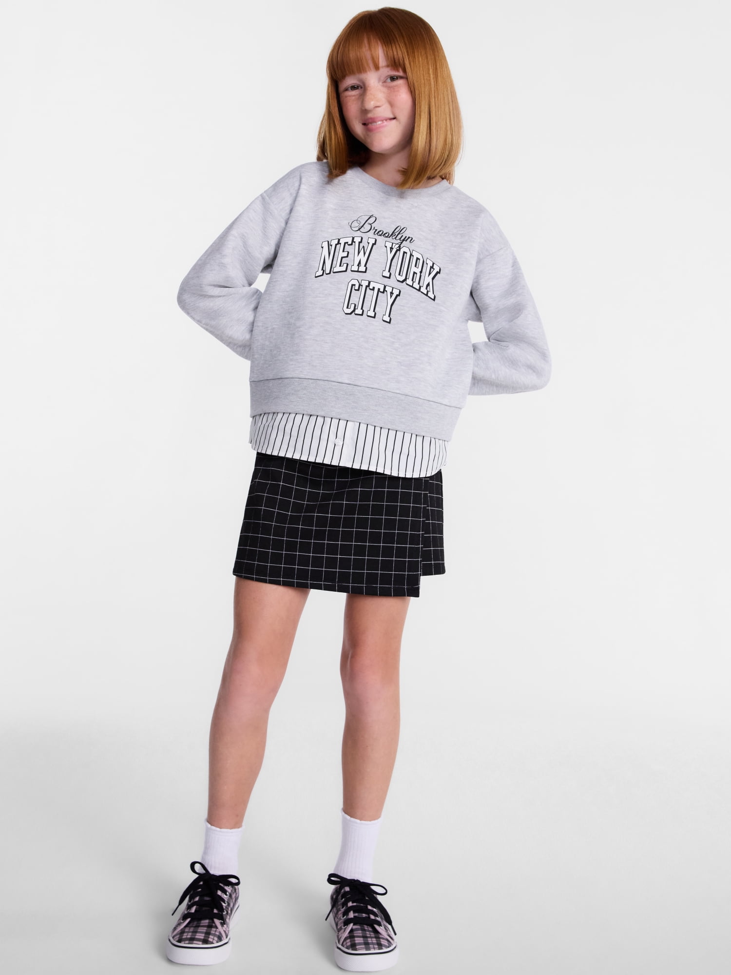 Wonder Nation Girls Double Top with Long Sleeves, Sizes 4-18 & Plus