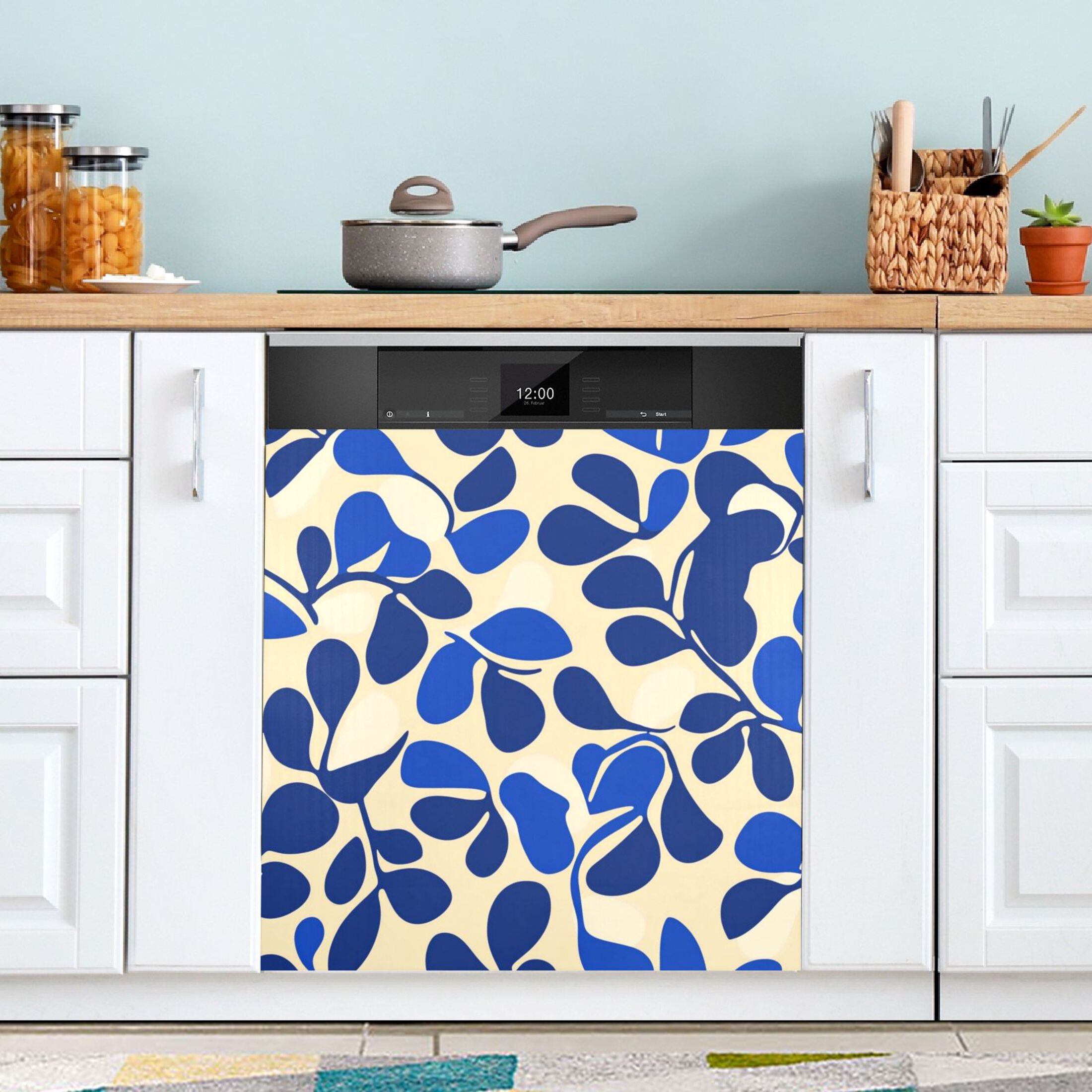 Dishwasher Magnetic Sticker 23x26 Inch Refrigerator Magnetic Sticker Washing Machine Magnetic Sticker Kitchen Panel Magnetic Sticker Home Decor Pretty Blue Pattern