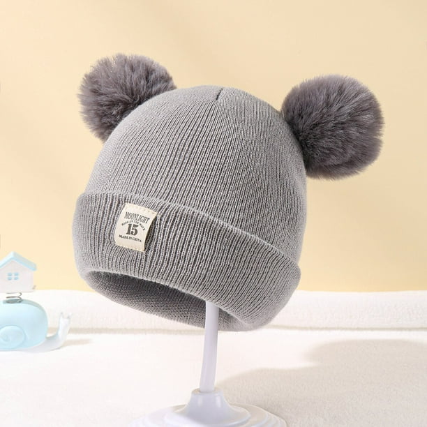 Gorro de punto con pompones para bebé, gorro cálido de Color sólido, accesorios para niños y niñas, Otoño e Invierno