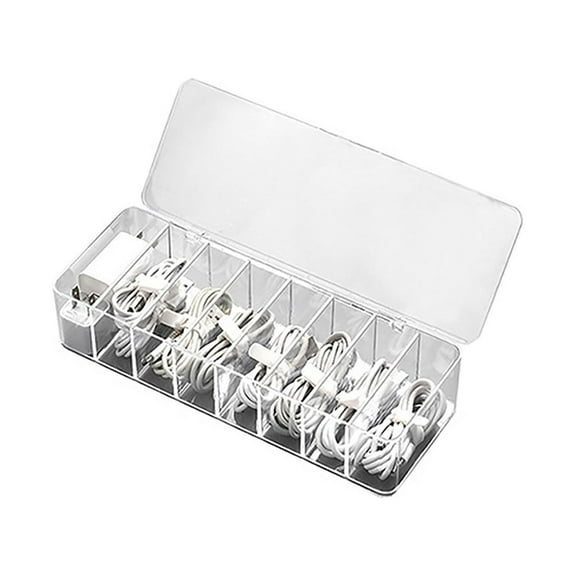 Extra Large Cable Organizer Kit with 8-Compartment Cord Storage Box (with Lid), Clear Desk Organizer for Cables, Chargers, Accessories for Home Office (without Straps)